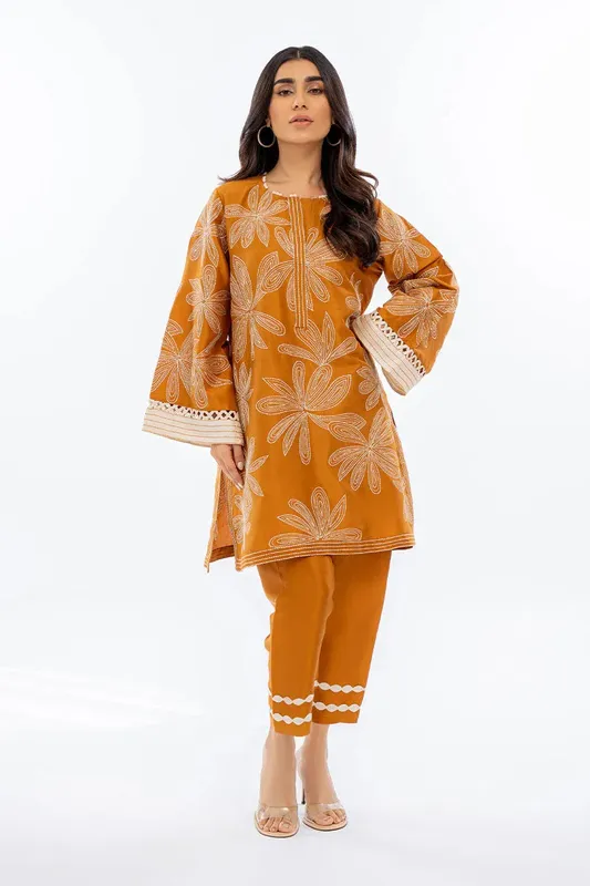 Sania Maskatiya Eid Collection Rust Raw Silk – view 1 – Poshaq