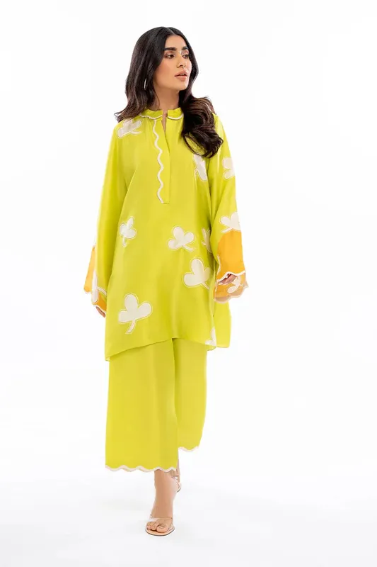 Sania Maskatiya Eid Collection Yellow Raw Silk – view 1 – Poshaq