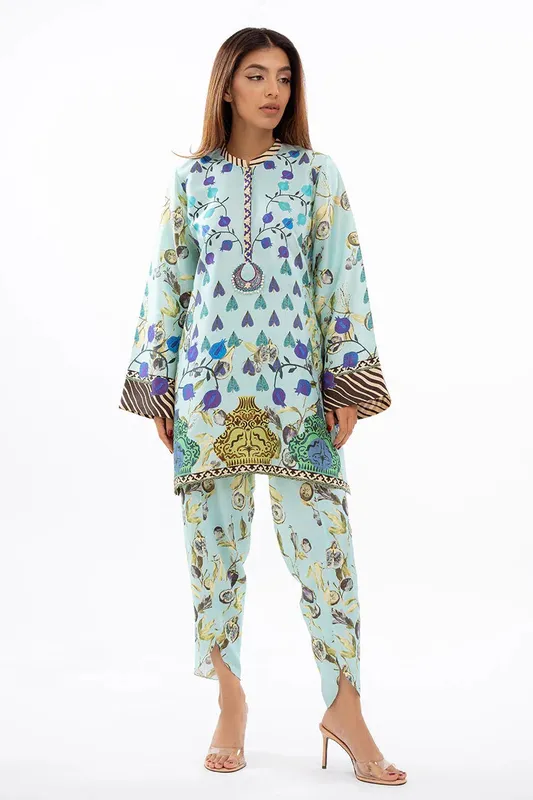 Sania Maskatiya Eid Collection Blue Raw Silk – view 1 – Poshaq