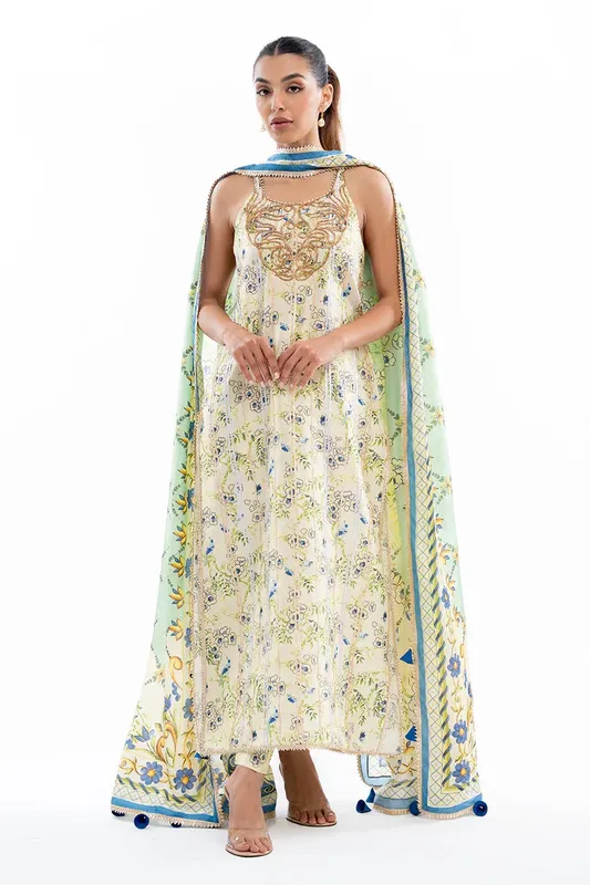 Sania Maskatiya Eid Collection Green Raw Silk – view 1 – Poshaq