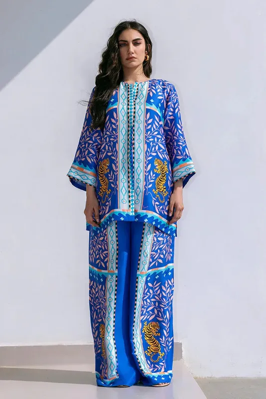 Sania Maskatiya Eid Collection Blue Raw Silk – view 1 – Poshaq