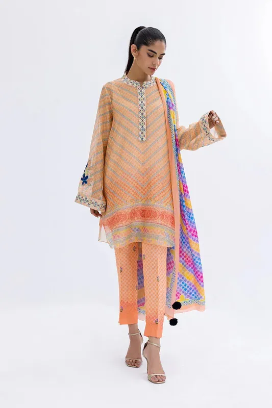 Sania Maskatiya Eid Collection Peach Cotton – view 1 – Poshaq