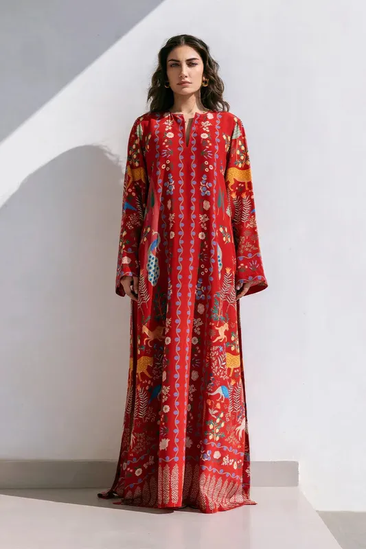 Sania Maskatiya Eid Collection Red Crepe – view 1 – Poshaq