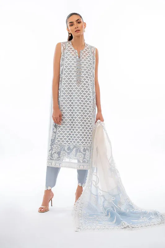 Sania Maskatiya Eid Collection Blue Organza – view 1 – Poshaq