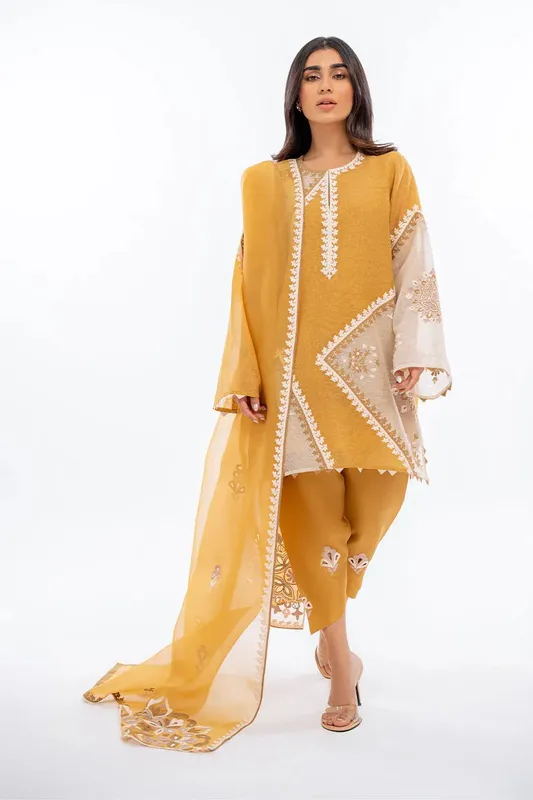 Sania Maskatiya Eid Collection Mustard Organza – view 1 – Poshaq