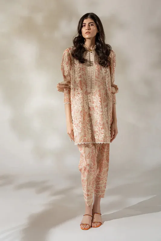 Sania Maskatiya Eid Collection Coral Silk – view 1 – Poshaq