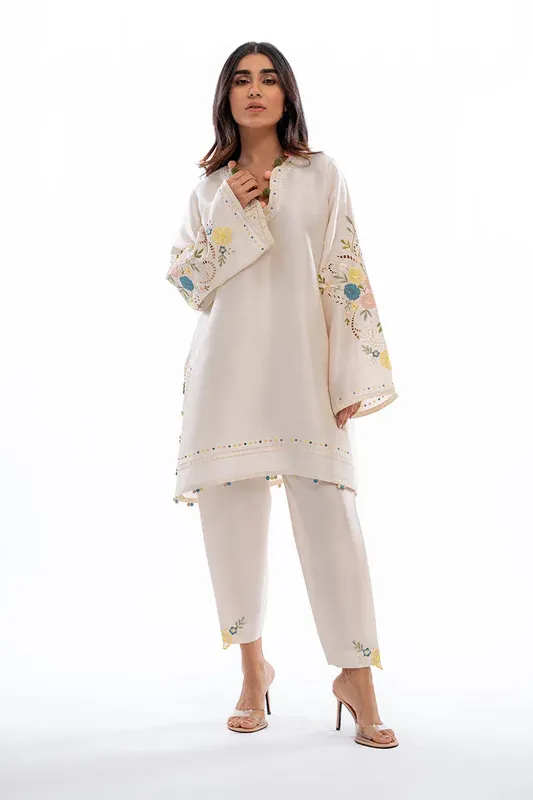 Sania Maskatiya Eid Collection Cream Raw Silk – view 1 – Poshaq