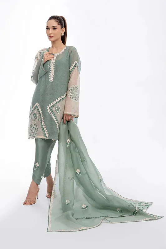 Sania Maskatiya Eid Collection Green Organza – view 1 – Poshaq