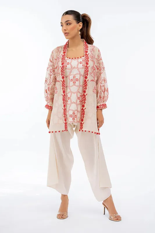 Sania Maskatiya Eid Collection Ivory Crepe – view 1 – Poshaq