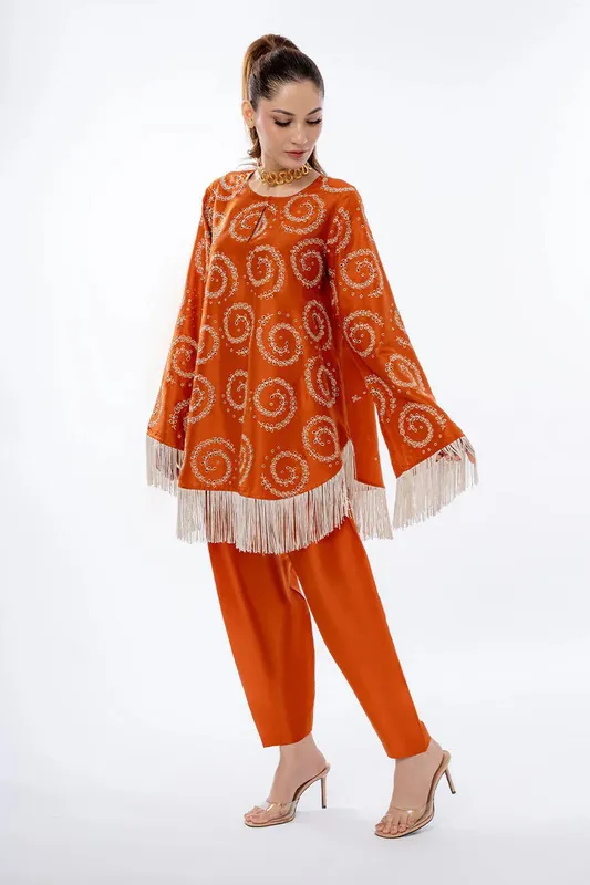 Sania Maskatiya Eid Collection Rust Raw Silk – view 1 – Poshaq