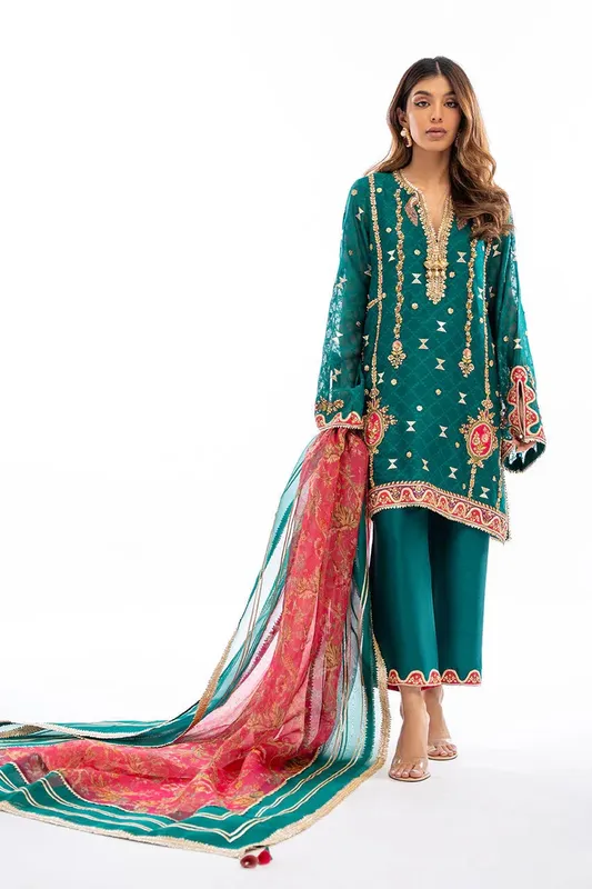 Sania Maskatiya Eid Collection Green Organza – view 1 – Poshaq