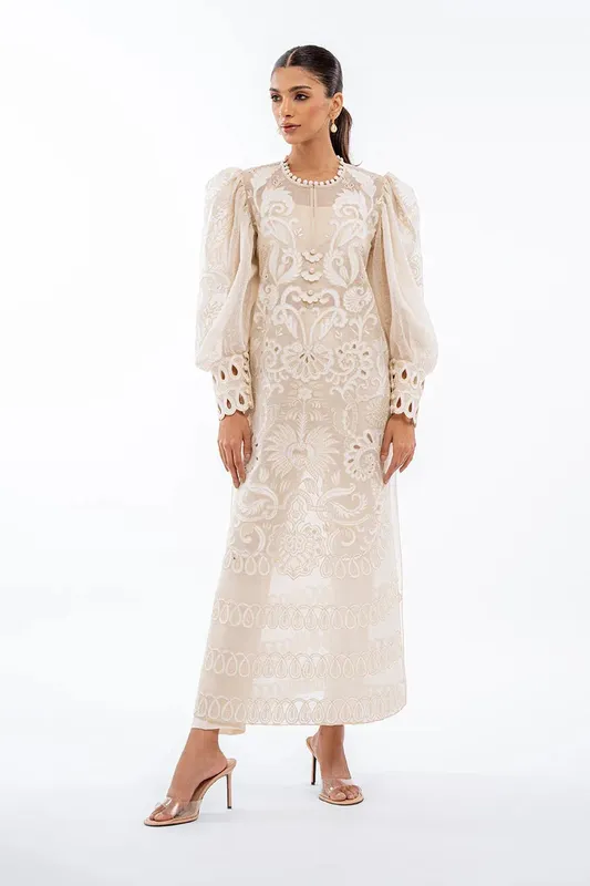 Sania Maskatiya Eid Collection Ivory – view 1 – Poshaq