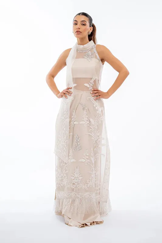 Sania Maskatiya Eid Collection Ivory Organza – view 1 – Poshaq