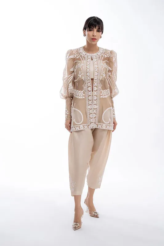 Sania Maskatiya Eid Collection Ivory Organza – view 1 – Poshaq