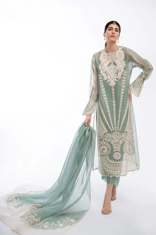 Sania Maskatiya Eid Collection Green Organza – view 1 – Poshaq