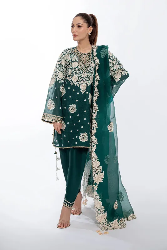Sania Maskatiya Eid Collection Green Organza – view 1 – Poshaq