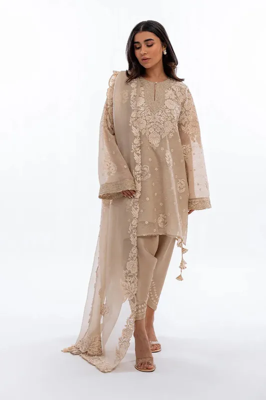 Sania Maskatiya Eid Collection Beige Organza – view 1 – Poshaq