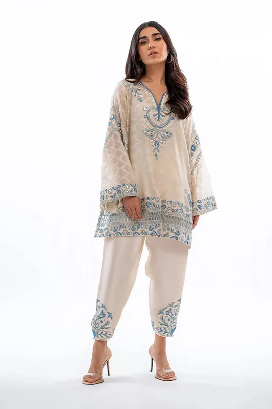 Sania Maskatiya Eid Collection Ivory Cotton – view 1 – Poshaq