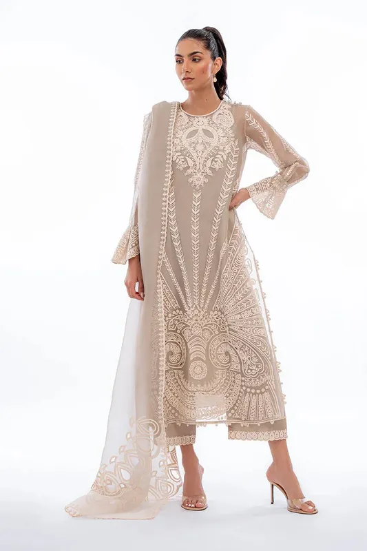 Sania Maskatiya Eid Collection Ivory Organza – view 1 – Poshaq