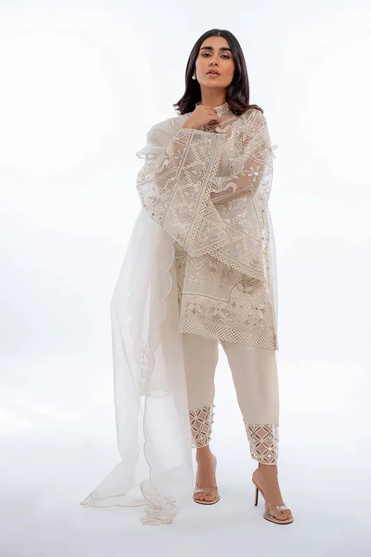 Sania Maskatiya Eid Collection Ivory Organza – view 1 – Poshaq
