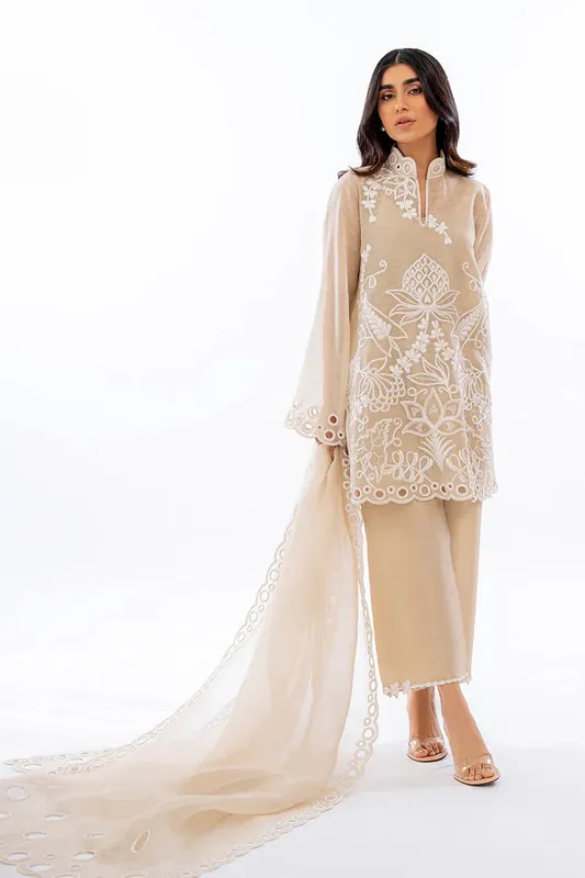 Sania Maskatiya Eid Collection Ivory Organza – view 1 – Poshaq