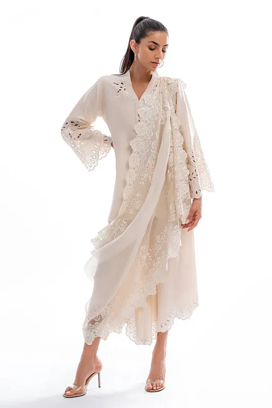 Sania Maskatiya Eid Collection Ivory Raw Silk – view 1 – Poshaq
