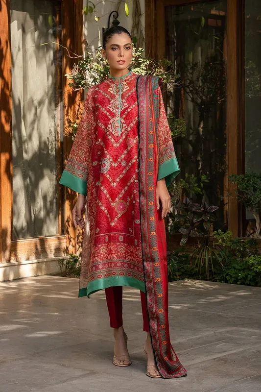 Sania Maskatiya Eid Collection Red Cotton – view 1 – Poshaq