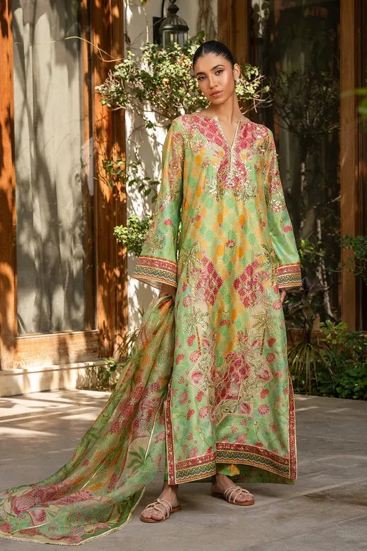 Sania Maskatiya Eid Collection Green Silk – view 1 – Poshaq