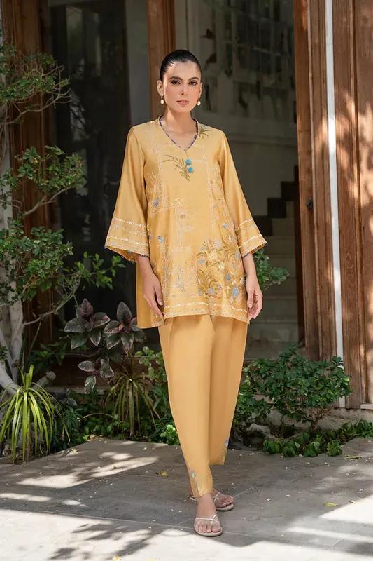 Sania Maskatiya Eid Collection Mustard Silk – view 1 – Poshaq