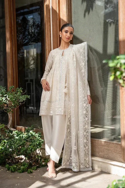 Sania Maskatiya Eid Collection Ivory Organza – view 1 – Poshaq