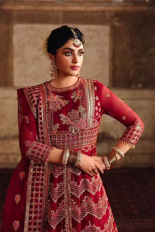 Saad Shaikh Silsila Formals 25 Maroon Raw Silk – view 3 – Poshaq