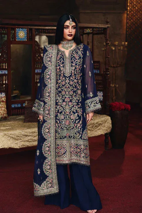 Saad Shaikh Silsila Formals 25 Navy Blue Raw Silk – view 1 – Poshaq