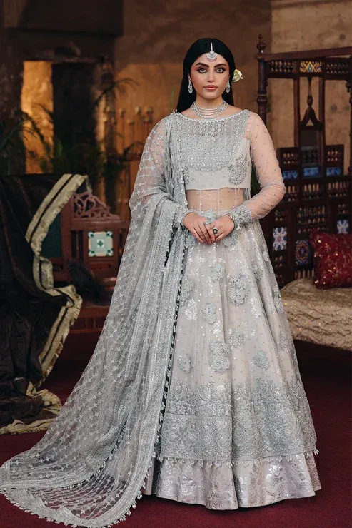 Saad Shaikh Silsila Formals 25 Light Gray Raw Silk – view 1 – Poshaq