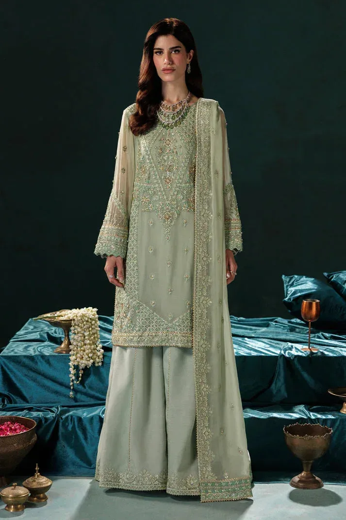 Saad Shaikh Panache Luxury Chiffon 25 Pistachio Raw Silk – view 1 – Poshaq