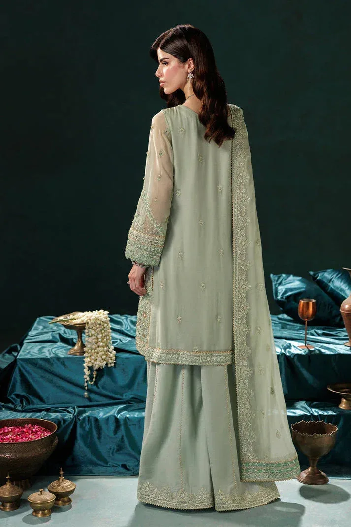 Saad Shaikh Panache Luxury Chiffon 25 Pistachio Raw Silk – view 2 – Poshaq