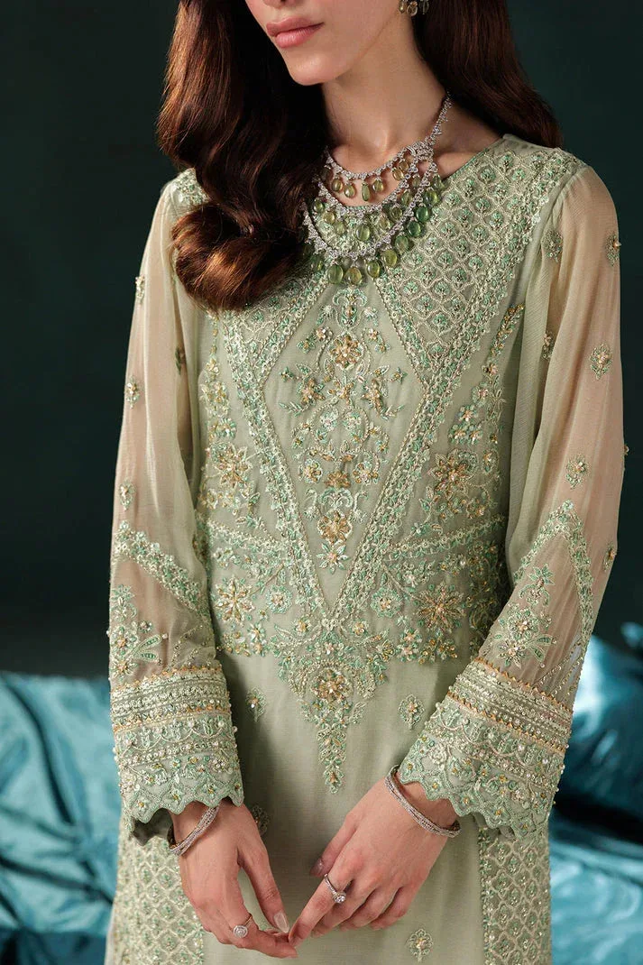Saad Shaikh Panache Luxury Chiffon 25 Pistachio Raw Silk – view 4 – Poshaq