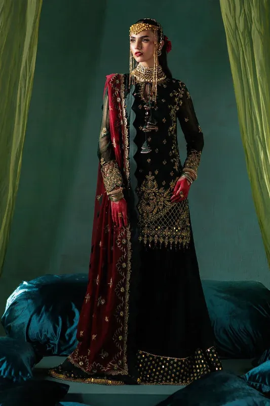 Saad Shaikh Panache Luxury Chiffon 25 Zinc Raw Silk – view 1 – Poshaq