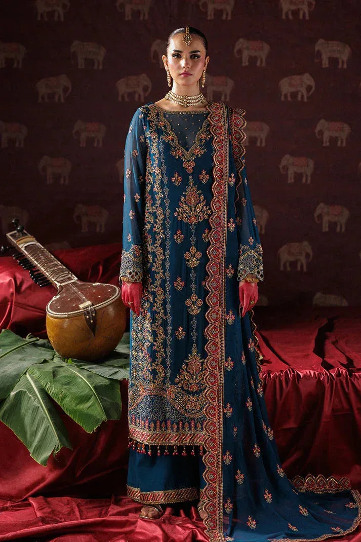 Saad Shaikh Panache Luxury Chiffon 25 Blue Raw Silk – view 1 – Poshaq