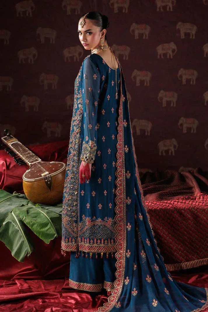 Saad Shaikh Panache Luxury Chiffon 25 Blue Raw Silk – view 2 – Poshaq
