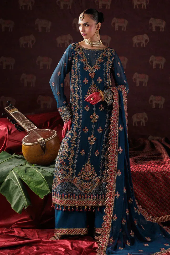 Saad Shaikh Panache Luxury Chiffon 25 Blue Raw Silk – view 3 – Poshaq