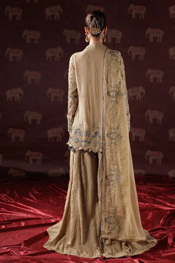 Saad Shaikh Panache Luxury Chiffon 25 Beige Raw Silk – view 2 – Poshaq