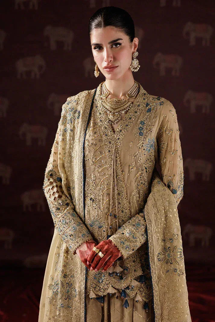 Saad Shaikh Panache Luxury Chiffon 25 Beige Raw Silk – view 3 – Poshaq
