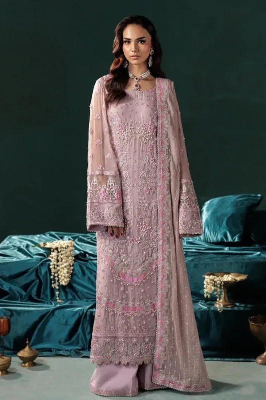 Saad Shaikh Panache Luxury Chiffon 25 Pink Raw Silk – view 1 – Poshaq