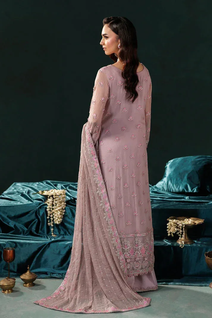 Saad Shaikh Panache Luxury Chiffon 25 Pink Raw Silk – view 2 – Poshaq