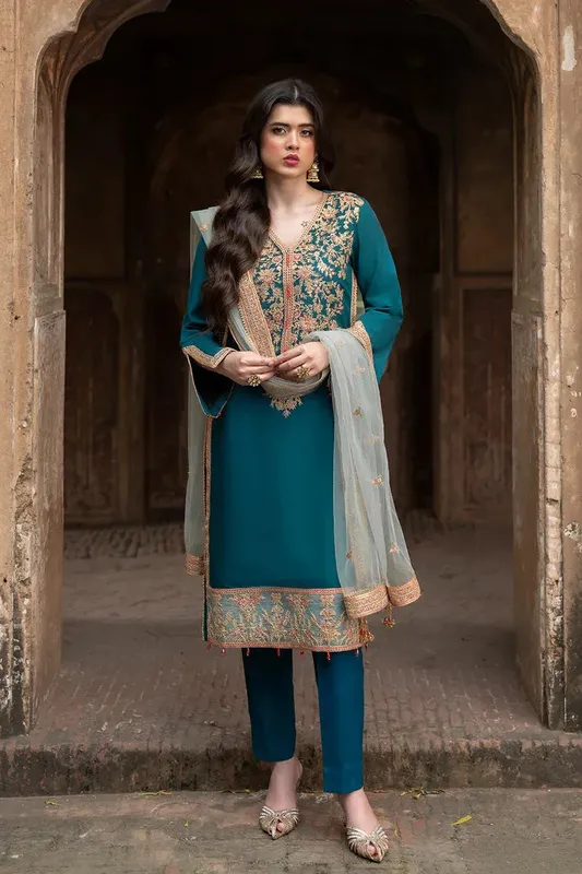 Saad Shaikh Zaria Festive Pret 25 Zinc Raw Silk – view 1 – Poshaq
