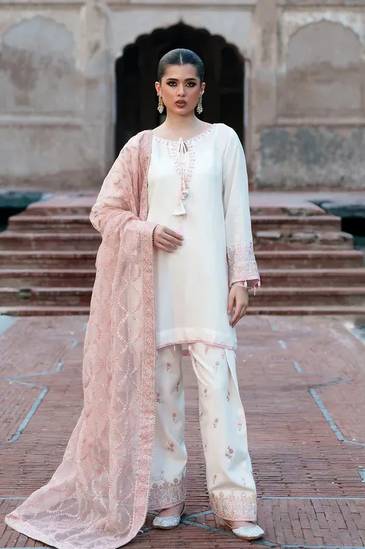 Saad Shaikh Zaria Festive Pret 25 Off White Raw Silk – view 1 – Poshaq