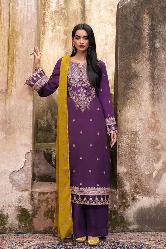 Saad Shaikh Zaria Festive Pret 25 Purple Raw Silk – view 1 – Poshaq