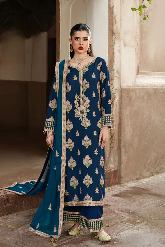 Saad Shaikh Zaria Festive Pret 25 Navy Blue Raw Silk – view 1 – Poshaq