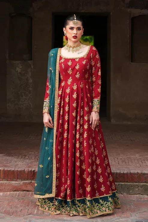 Saad Shaikh Zaria Festive Pret 25 MAHROON Raw Silk – view 1 – Poshaq