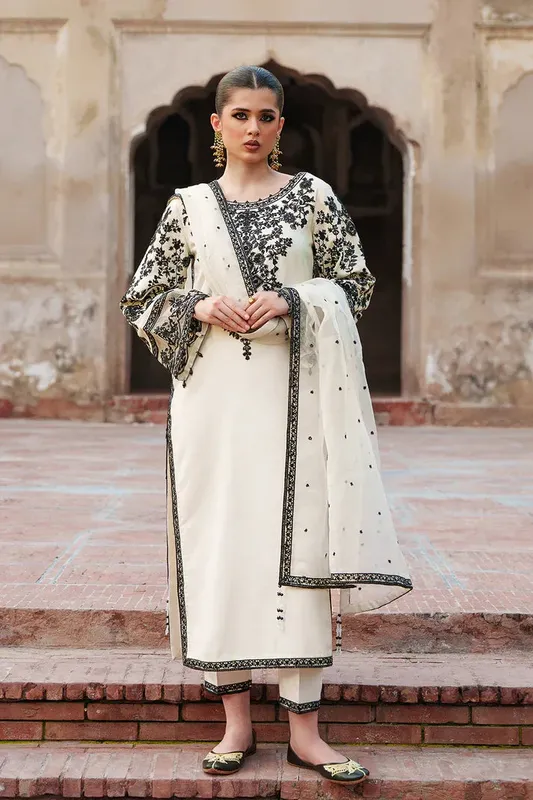 Saad Shaikh Zaria Festive Pret 25 Off White Raw Silk – view 1 – Poshaq